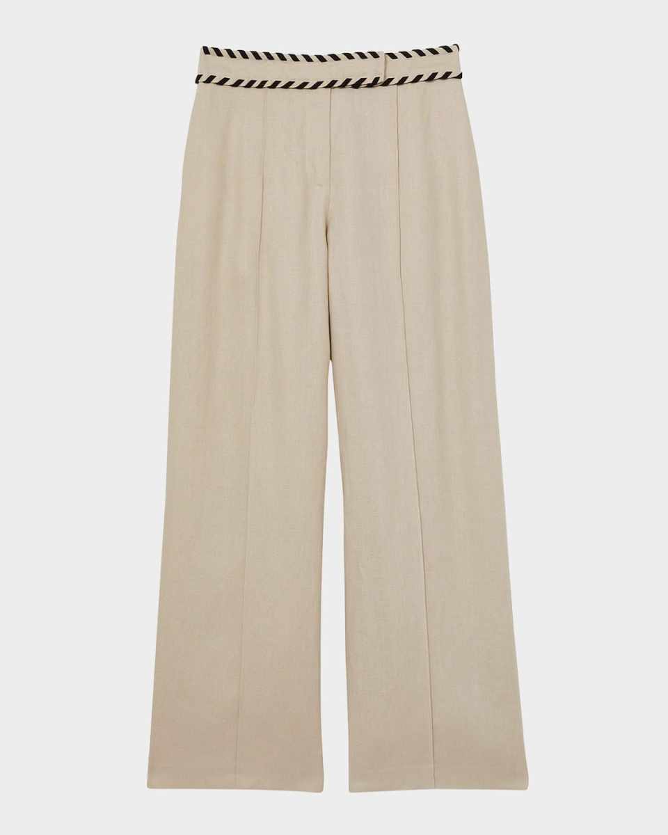 Fawn High-Rise Whipstitch Linen Trousers